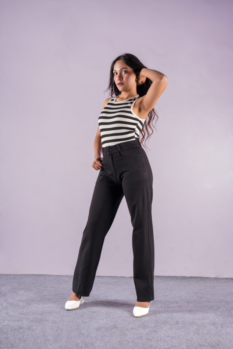 Essential Black High-Waist Straight-Leg Trousers - Image 3
