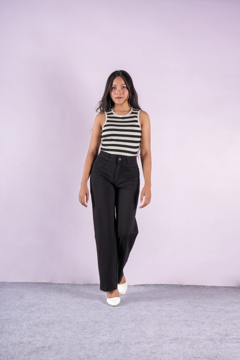 Essential Black High-Waist Straight-Leg Trousers