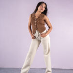 Cream High-Waist Straight-Cut Trousers