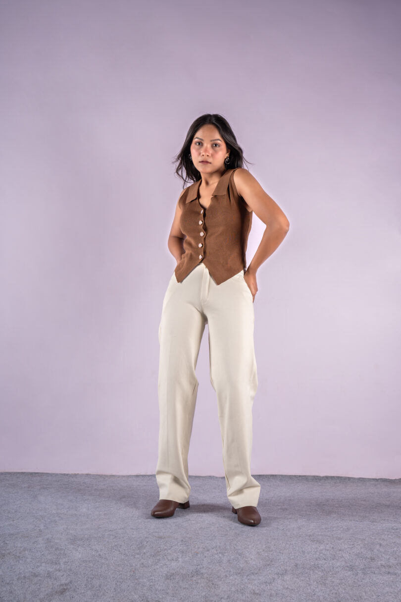 Cream High-Waist Straight-Cut Trousers - Image 2