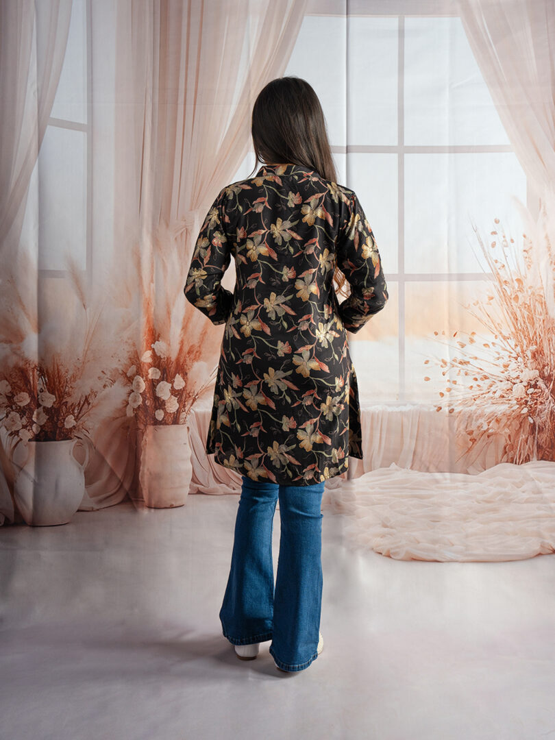 Midnight Bloom Black Floral Kurti with Bootcut Denim Combo - Image 3