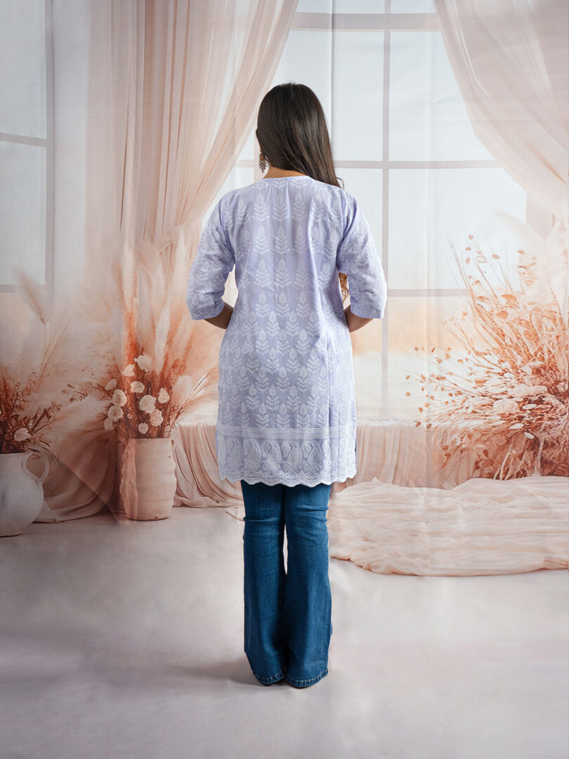 Serene Sky Blue Embroidered Short Kurti for Girls - Image 3