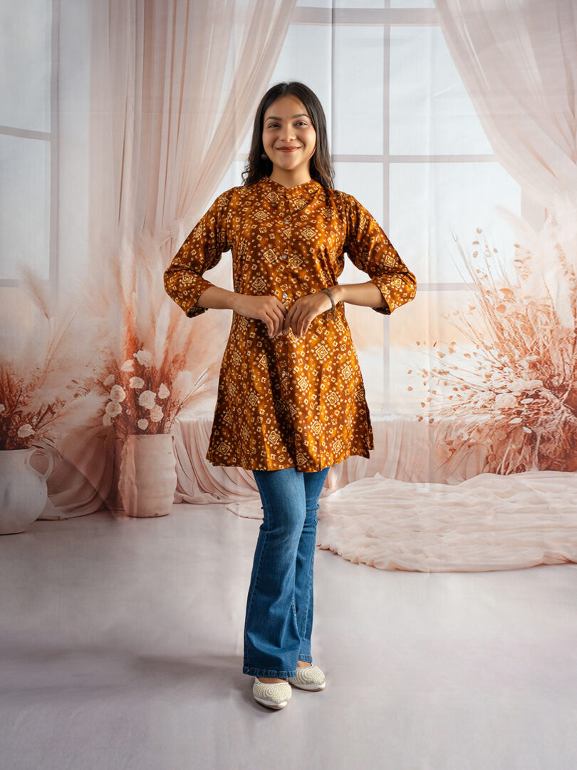 Amber Boho Print A-Line Kurti with Bootcut Jeans
