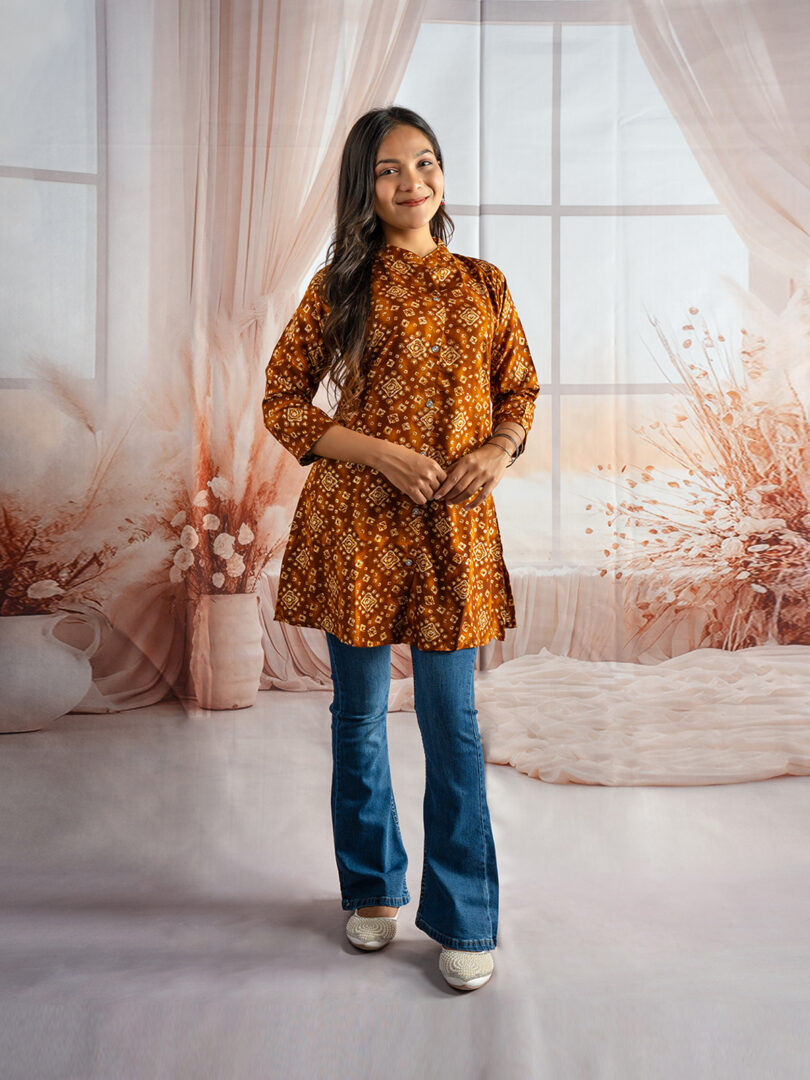 Amber Boho Print A-Line Kurti with Bootcut Jeans - Image 2