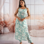 Mint Bloom Sleeveless Floral Kurti Set for Women