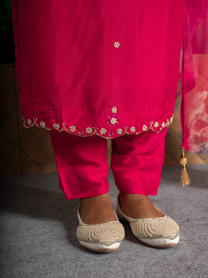Magenta Floral Embellished Punjabi Suit for Girls - Image 3