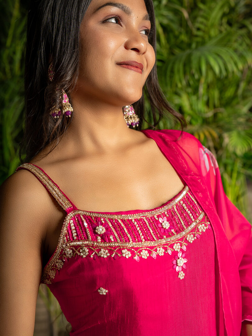 Magenta Floral Embellished Punjabi Suit for Girls - Image 4
